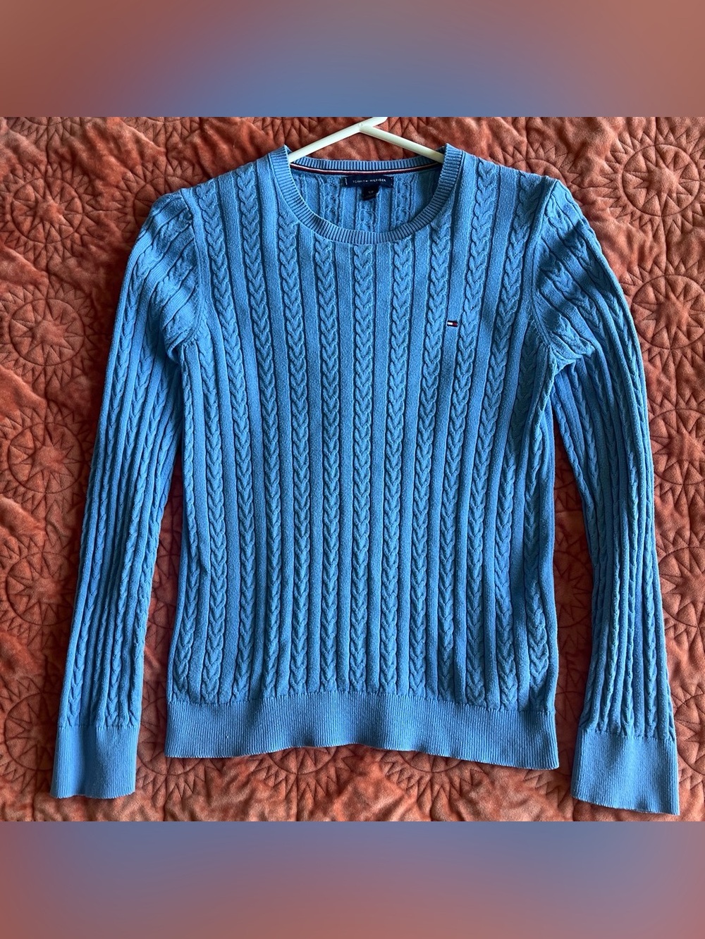 Tommy Hilfiger Light Blue Cable Crew Neck Sweater